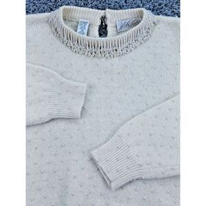 Lord & Taylor Beaded Sweater Women S Lambswool Angora LS‎ Crewneck